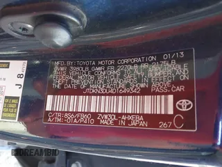 2013 Toyota Prius One with VIN JTDKN3DU4D1649342, listed as a IAAI auction lot 41075978 with 138,768 mi miles. Bid and sale history available at carsss.com. Image 9.