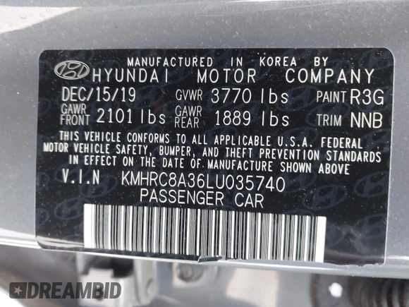 2020 Hyundai Venue SEL with VIN KMHRC8A36LU035740, listed as a IAAI auction lot 42147822 with 31,237 mi miles and . Bid and sale history available at DreamBid. Image 9.