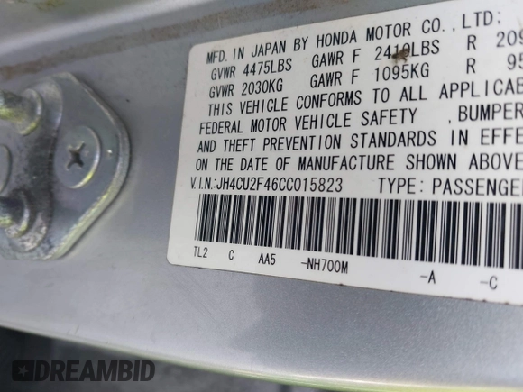2012 Acura TSX with VIN JH4CU2F46CC015823, listed as a IAAI auction lot 42193571 with 345,327 mi miles and . Bid and sale history available at DreamBid. Image 9.