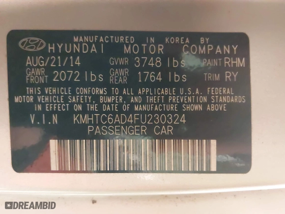 2015 Hyundai Veloster RE:FLEX with VIN KMHTC6AD4FU230324, listed as a IAAI auction lot 41292154 with 99,147 mi miles. Bid and sale history available at carsss.com. Image 9.