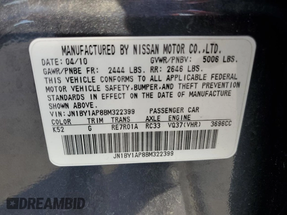 2011 Infiniti M37 with VIN JN1BY1AP8BM322399, listed as a Copart auction lot 81765864 with 107,444 mi miles and Salvage Title. Bid and sale history available at carsss.com. Image 12.
