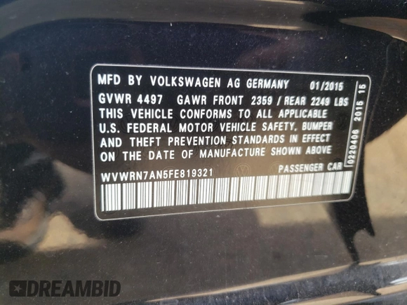 2015 Volkswagen CC Lux with VIN WVWRN7AN5FE819321, listed as a Copart auction lot 72466104 with 143,648 mi miles and Salvage Title. Bid and sale history available at carsss.com. Image 12.