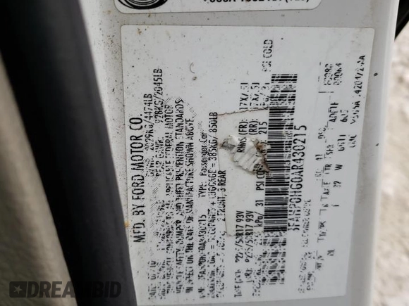 2010 Ford Fusion SE with VIN 3FAHP0HG0AR430215, listed as a Copart auction lot 68219033 with 215,228 mi miles and Non Repairable. Bid and sale history available at DreamBid. Image 12.