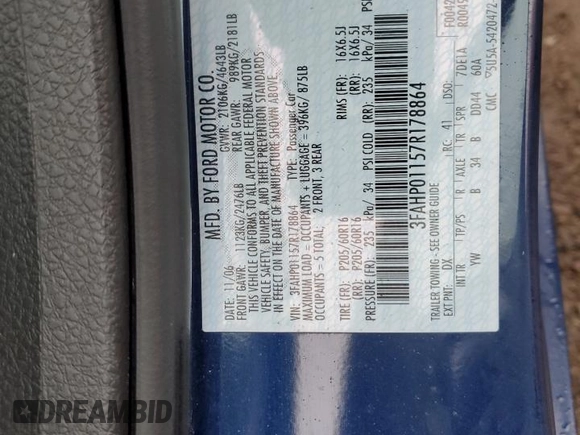 2007 Ford Fusion SE with VIN 3FAHP01157R178864, listed as a Copart auction lot 86104814 with 131,902 mi miles and Clean Title. Bid and sale history available at carsss.com. Image 12.