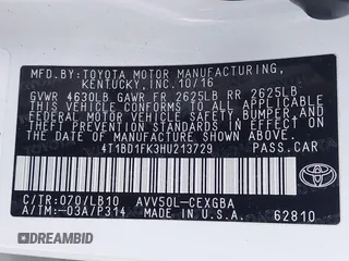 2017 Toyota Camry Hybrid LE with VIN 4T1BD1FK3HU213729, listed as a IAAI auction lot 41556587 with 110,713 mi miles. Bid and sale history available at carsss.com. Image 9.