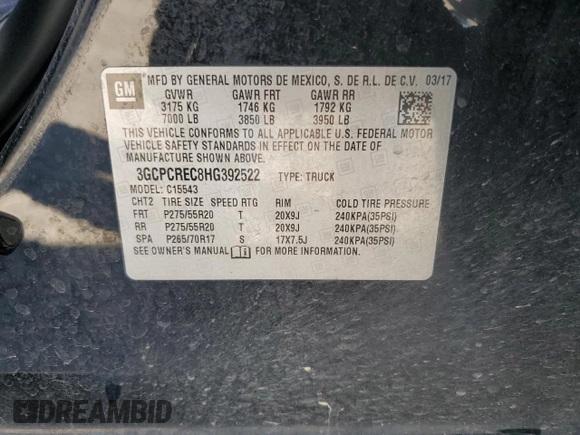 2017 Chevrolet Silverado 1500 LT with VIN 3GCPCREC8HG392522, listed as a Copart auction lot 48865505 with 171,135 mi miles and Salvage Title. Bid and sale history available at carsss.com. Image 12.