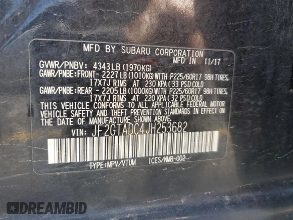 2018 Subaru Crosstrek Premium with VIN JF2GTADC4JH253682, listed as a Copart auction lot 60280265 with 93,071 mi miles and Salvage title. Bid and sale history available at DreamBid. Image 13.