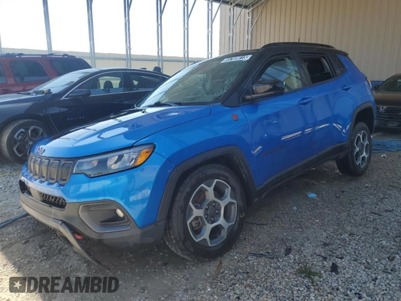 2022 Jeep Compass Trailhawk z VIN 3C4NJDDB1NT167161, wystawiony jako Copart lot #55769615 z przebiegiem 44 557 mil mil oraz Czysty tytuł • Clean title. Historia ofert i sprzedaży dostępna na DreamBid. Obrazek 1.
