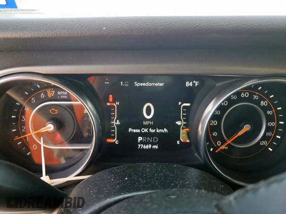 2019 Jeep Wrangler Unlimited Sport S with VIN 1C4HJXDG7KW533575, listed as a Copart auction lot 57068125 with 77,669 mi miles and Salvage title. Bid and sale history available at DreamBid. Image 9.