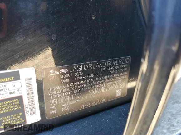 2017 Jaguar XE 35t Prestige with VIN SAJAK4BV6HA951826, listed as a Copart auction lot 43426745 with 175,569 mi miles and Clean Title. Bid and sale history available at carsss.com. Image 12.