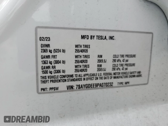 2023 Tesla Model Y Long Range z VIN 7SAYGDEE9PA070232, wystawiony jako Copart lot #55881805 z przebiegiem 38 276 mil mil oraz Szkoda całkowita • Salvage title. Historia ofert i sprzedaży dostępna na DreamBid. Obrazek 12.
