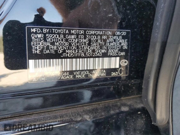 2020 Lexus LS 500 with VIN JTHD51FF8L5012343, listed as a Copart auction lot 75260924 with 26,227 mi miles and Salvage title. Bid and sale history available at DreamBid. Image 12.