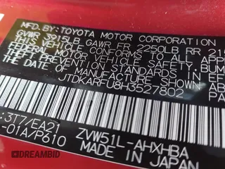 2017 Toyota Prius Two with VIN JTDKARFU8H3527802, listed as a IAAI auction lot 42068099 with 102,152 mi miles. Bid and sale history available at carsss.com. Image 9.