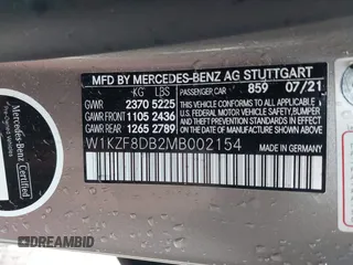 2021 Mercedes-Benz E-Class E 350 with VIN W1KZF8DB2MB002154, listed as a IAAI auction lot 41554279 with 52,375 mi miles. Bid and sale history available at carsss.com. Image 9.