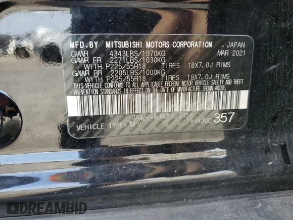 2021 Mitsubishi Outlander Sport SE with VIN JA4APVAU0MU026458, listed as a Copart auction lot 44255385 with 99,013 mi miles and Salvage Title. Bid and sale history available at carsss.com. Image 15.