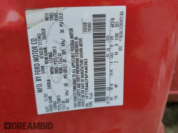 2006 Ford Ranger STX с VIN 1FTYR44U76PA40363, выставлен на аукционе Copart как лот 53310645 с пробегом 131 927 миль миль и Списание • Salvage title. История ставок и продаж доступна на DreamBid. Изображение 12.