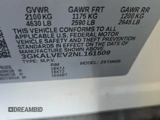 2022 GMC Terrain SLT with VIN 3GKALVEV2NL161509, listed as a IAAI auction lot 42678007 with 55,419 mi miles and . Bid and sale history available at DreamBid. Image 12.