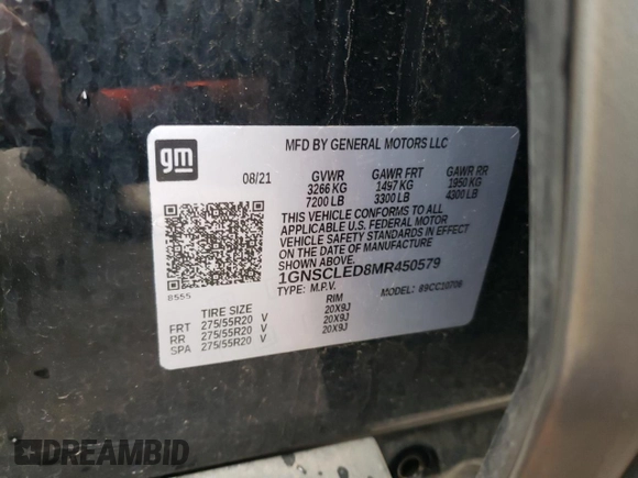 2021 Chevrolet Tahoe Commercial with VIN 1GNSCLED8MR450579, listed as a Copart auction lot 47252075 with 67,917 mi miles and Salvage title. Bid and sale history available at DreamBid. Image 14.