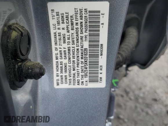 2019 Honda Insight EX z VIN 19XZE4F5XKE018339, wystawiony jako Copart lot #52881205 z przebiegiem 64 013 mil mil oraz Szkoda całkowita • Salvage title. Historia ofert i sprzedaży dostępna na DreamBid. Obrazek 12.