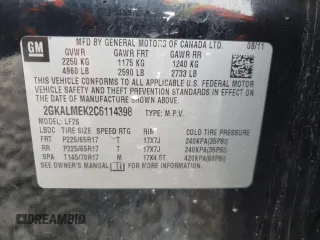 2012 GMC Terrain SLE-1 z VIN 2GKALMEK2C6114398, wystawiony jako Copart lot #51642185 z przebiegiem 165 794 mil mil oraz Szkoda całkowita • Salvage title. Historia ofert i sprzedaży dostępna na DreamBid. Obrazek 12.