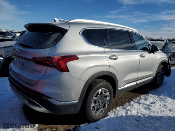 2021 Hyundai Santa Fe Hybrid Blue with VIN KM8S2DA11MU010516, listed as a Copart auction lot 86045684 with 39,647 mi miles and Salvage Title. Bid and sale history available at carsss.com. Image 3.