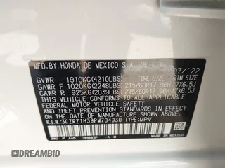 2023 Honda HR-V LX with VIN 3CZRZ1H39PM704930, listed as a IAAI auction lot 41828629 with 45,441 mi miles and . Bid and sale history available at DreamBid. Image 9.