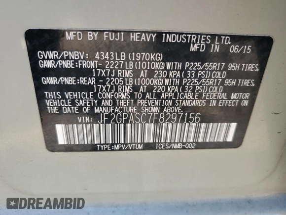 2015 Subaru Crosstrek Limited z VIN JF2GPASC7F8297156, wystawiony jako Copart lot #61457475 z przebiegiem 120 125 mil mil oraz Szkoda całkowita • Salvage title. Historia ofert i sprzedaży dostępna na DreamBid. Obrazek 14.