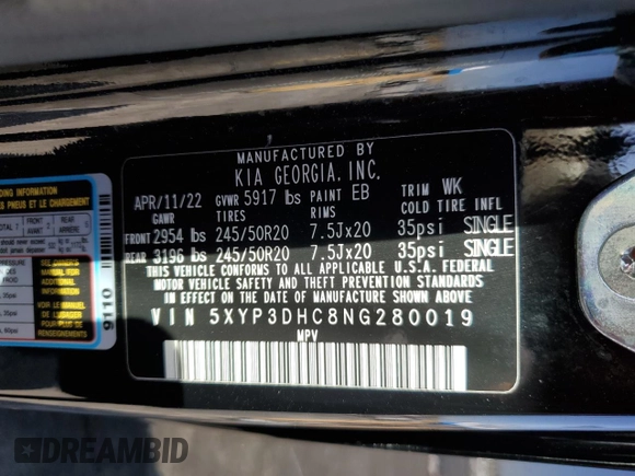 2022 Kia Telluride EX z VIN 5XYP3DHC8NG280019, wystawiony jako Copart lot #46366645 z przebiegiem 91 247 mil mil oraz Szkoda całkowita • Salvage title. Historia ofert i sprzedaży dostępna na DreamBid. Obrazek 15.