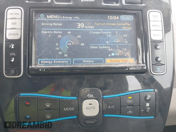 2012 Nissan LEAF SL with VIN JN1AZ0CP4CT020440, listed as a IAAI auction lot 42183809 with 65,255 mi miles and . Bid and sale history available at DreamBid. Image 13.