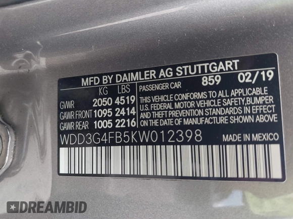 2019 Mercedes-Benz A 220 with VIN WDD3G4FB5KW012398, listed as a IAAI auction lot 42102032 with 64,927 mi miles and . Bid and sale history available at DreamBid. Image 9.