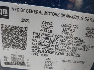 2022 Chevrolet Equinox LT z VIN 3GNAXKEV2NL148216, wystawiony jako IAAI lot #42185177 z przebiegiem 62 667 mil mil oraz . Historia ofert i sprzedaży dostępna na DreamBid. Obrazek 9.