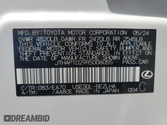 2024 Lexus IS with VIN JTHAP1D29R5006055, listed as a Copart auction lot 66456854 with 1,341 mi miles and Salvage Title. Bid and sale history available at carsss.com. Image 14.
