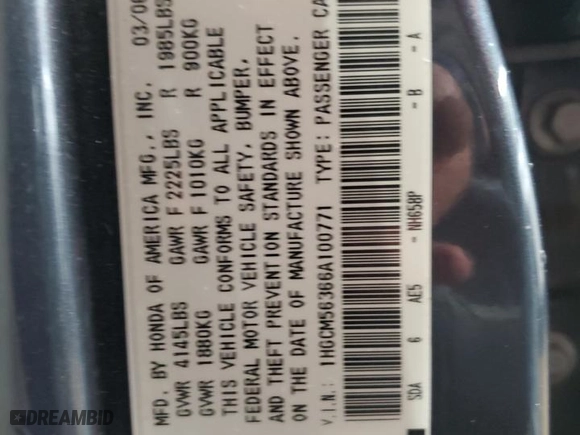 2006 Honda Accord Sdn LX SE with VIN 1HGCM56366A100771, listed as a Copart auction lot 44423205 with 213,163 mi miles and Salvage Title. Bid and sale history available at carsss.com. Image 12.