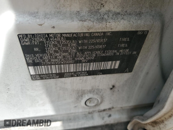 2015 Toyota RAV4 LE с VIN 2T3BFREV5FW356867, выставлен на аукционе Copart как лот 61377535 с пробегом 148 273 миль миль и Чистый • Clean title. История ставок и продаж доступна на DreamBid. Изображение 12.