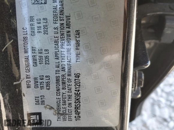 2014 Buick Verano Convenience Group with VIN 1G4PR5SK9E4120746, listed as a Copart auction lot 53331785 with 201,567 mi miles and Salvage Title. Bid and sale history available at carsss.com. Image 12.