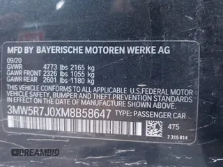 2021 BMW 3 Series 330i xDrive with VIN 3MW5R7J0XM8B58647, listed as a IAAI auction lot 42027965 with 34,230 mi miles. Bid and sale history available at carsss.com. Image 9.
