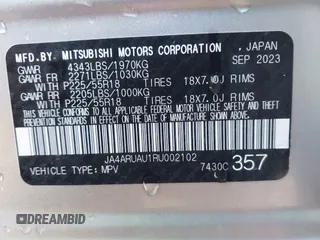 2024 Mitsubishi Outlander Sport S with VIN JA4ARUAU1RU002102, listed as a IAAI auction lot 41653605 with 11,615 mi miles. Bid and sale history available at carsss.com. Image 9.