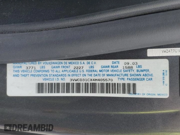 2004 Volkswagen Beetle z VIN 3VWCD31CX4M405570, wystawiony jako Copart lot #61769685 z przebiegiem 47 926 mil mil oraz Szkoda całkowita • Salvage title. Historia ofert i sprzedaży dostępna na DreamBid. Obrazek 13.