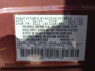 2024 Nissan Sentra SV with VIN 3N1AB8CV9RY379302, listed as a IAAI auction lot 42505057 with 4,839 mi miles and . Bid and sale history available at DreamBid. Image 9.