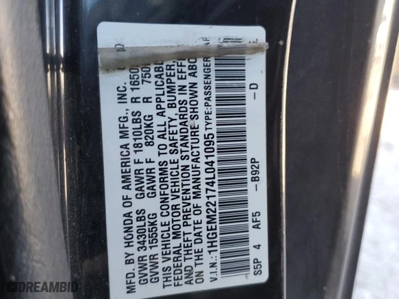 2004 Honda Civic VP with VIN 1HGEM22174L041095, listed as a Copart auction lot 49320705 with 249,343 mi miles and Salvage Title. Bid and sale history available at carsss.com. Image 13.