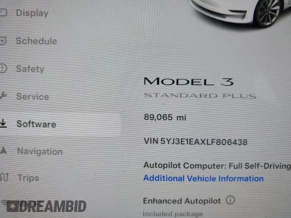 2020 Tesla Model 3 Standard Range Plus z VIN 5YJ3E1EAXLF806438, wystawiony jako IAAI lot #42104964 z przebiegiem 89 065 mil mil oraz . Historia ofert i sprzedaży dostępna na DreamBid. Obrazek 15.