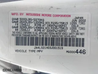 2003 Mitsubishi Montero Sport ES with VIN JA4LS21H03J001519, listed as a IAAI auction lot 41375342 with 225,148 mi miles. Bid and sale history available at carsss.com. Image 9.