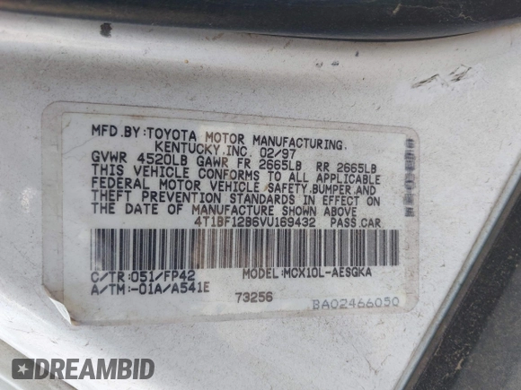 1997 Toyota Avalon XL with VIN 4T1BF12B6VU169432, listed as a IAAI auction lot 42183786 with 288,845 mi miles and . Bid and sale history available at DreamBid. Image 9.