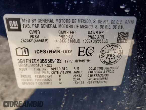 2011 Cadillac SRX Performance Collection with VIN 3GYFNEEY0BS509132, listed as a Copart auction lot 52616095 with 172,911 mi miles and Salvage Title. Bid and sale history available at carsss.com. Image 13.