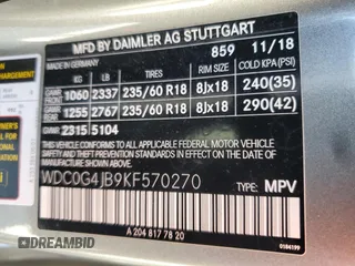 2019 Mercedes-Benz GLC 300 with VIN WDC0G4JB9KF570270, listed as a Copart auction lot 57826905 with 39,470 mi miles and Salvage title. Bid and sale history available at DreamBid. Image 14.