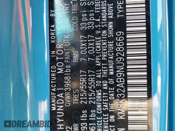 2022 Hyundai Kona SEL with VIN KM8K32AB9NU928669, listed as a Copart auction lot 49731055 with 11,338 mi miles and Salvage Title. Bid and sale history available at carsss.com. Image 13.