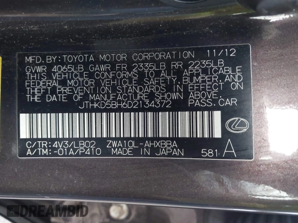 2013 Lexus CT 200h z VIN JTHKD5BH6D2134372, wystawiony jako IAAI lot #41882762 z przebiegiem 182 919 mil mil oraz . Historia ofert i sprzedaży dostępna na DreamBid. Obrazek 9.