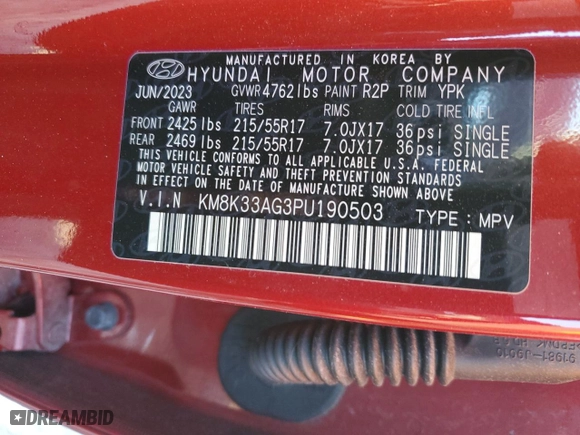 2023 Hyundai Kona Electric SEL with VIN KM8K33AG3PU190503, listed as a Copart auction lot 46178565 with 12,361 mi miles and Non Repairable. Bid and sale history available at carsss.com. Image 13.