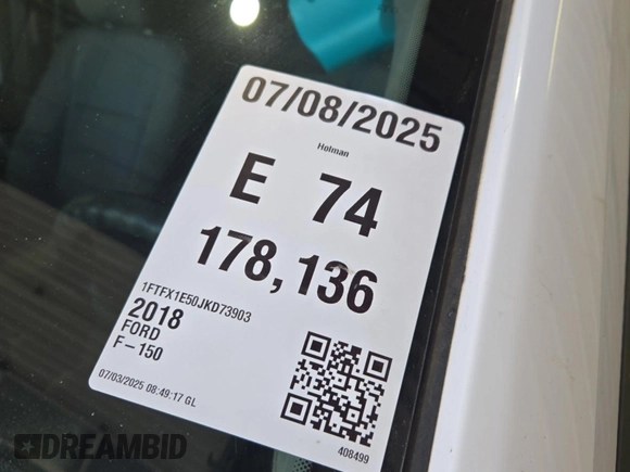 2018 Ford F-150 XL with VIN 1FTFX1E50JKD73903, listed as a IAAI auction lot 42663576 with 178,136 mi miles and . Bid and sale history available at DreamBid. Image 29.