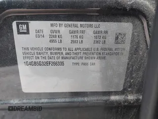 2014 Buick LaCrosse Leather с VIN 1G4GB5G32EF266335, выставлен на аукционе IAAI как лот 42493436 с пробегом 92 693 миль миль и . История ставок и продаж доступна на DreamBid. Изображение 9.
